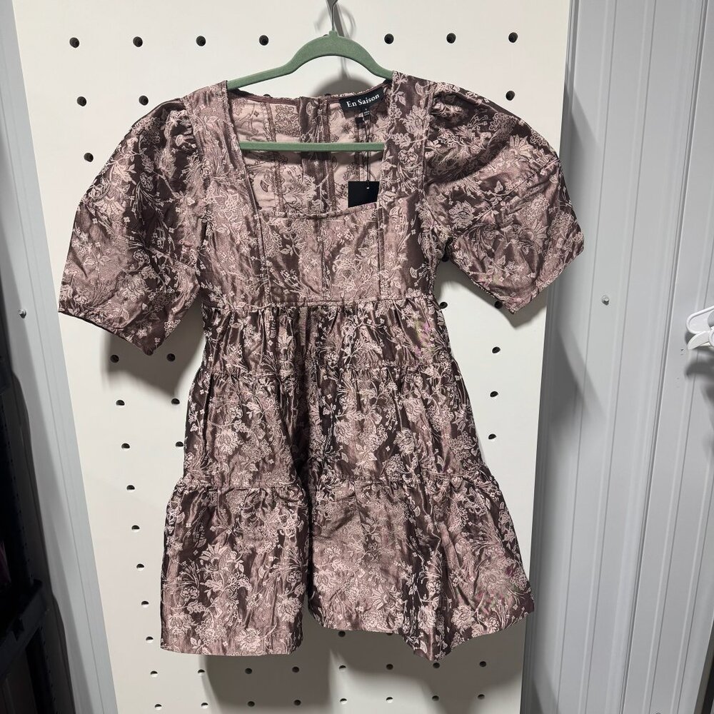 NWT En Saison Purple brocade mini dress size small